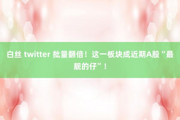 白丝 twitter 批量翻倍！这一板块成近期A股“最靓的仔”！